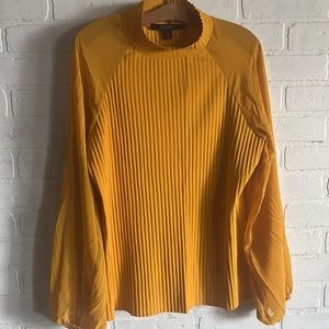 Marc New York Mustard Yellow Pleated Long-Sleeve Blouse